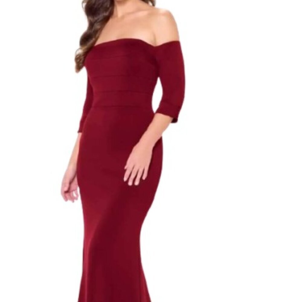 NWT Cameron Blake CB3233 Crepe Mother of the Bride Dress Bordeaux Size 14
